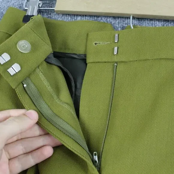 The Fold Pants 6 Talia Pleated Wool Straight Leg Trouser Olive Green Work Office